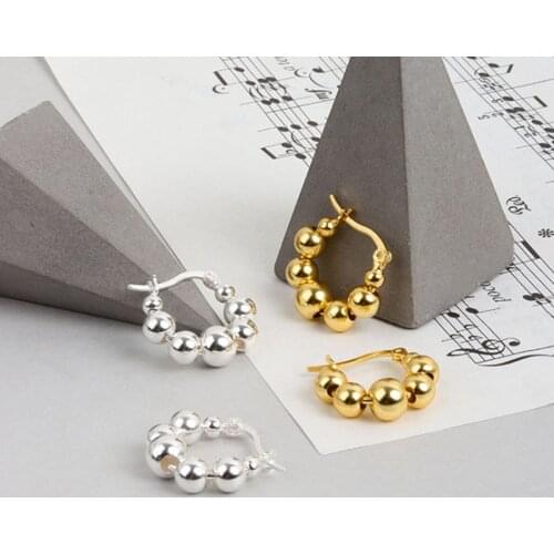 VENTFILLE 925 Sterling Silver Round Bead Hoop Earrings For Women Female Fashion Accessories Jewelry Party Gifts 2021 Trend
