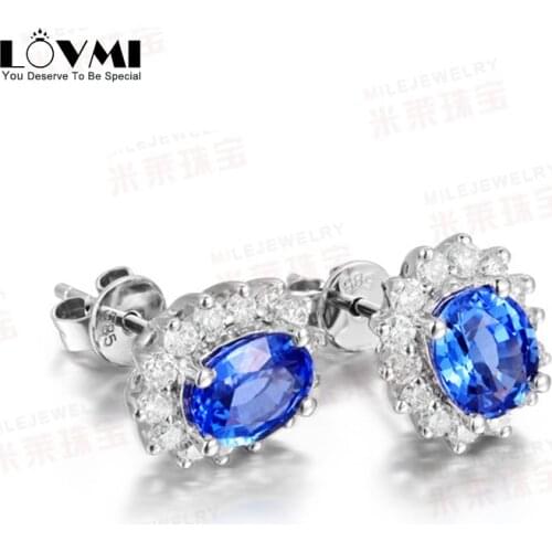Vintage 925 Silver Sapphire Gemstone Women Earrings Flower Shape Princess Diana Wedding Party Gift Jewelry Accessories Dropship