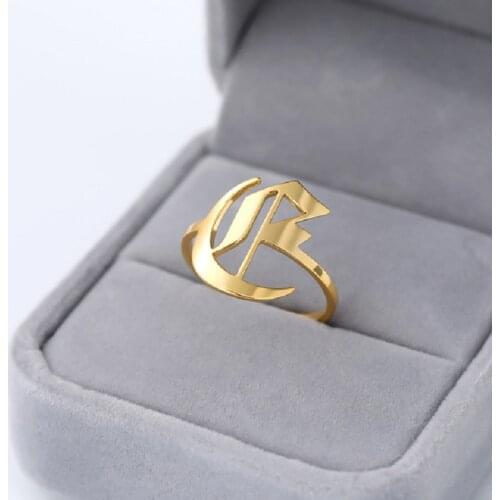 A-Z Women Rings Initial Letter Ring Stainless Steel Gold Ring Old English letter Ring Men Christmas gift bff Bague femme