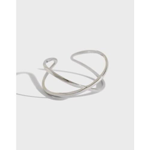 YPAY Contracted Simple Adjustable Finger Rings 100% Real 925 Silver X Hollow Cross Open Ring Jewelry For Women Girls YMR078