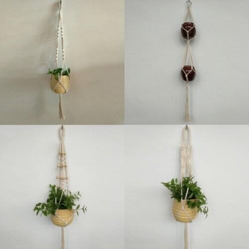 1 Pcs Basket Flowerpot Garden Home Decoration Plant Holder Macrame Hanging Hemp Rope Knotted Lifting Rope Plant Hanger Vintage