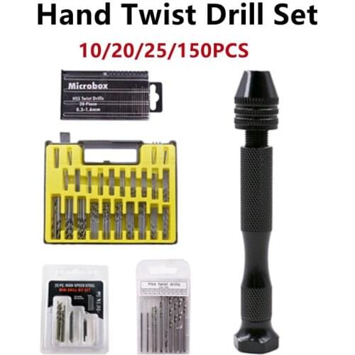 1Set Mini Twist Drill Bit Micro Hand Drill Bit Keyless Chuck Reamer Hand Twist Drill Clamping Twist Drill Bit 10/20/25/150PCS