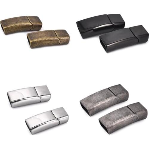 2Sets Magnetic Clasps Stainless Steel Magnet Buckle for Flat Leather Cord Bracelet Men DIY Jewelry Making Findings Accessories