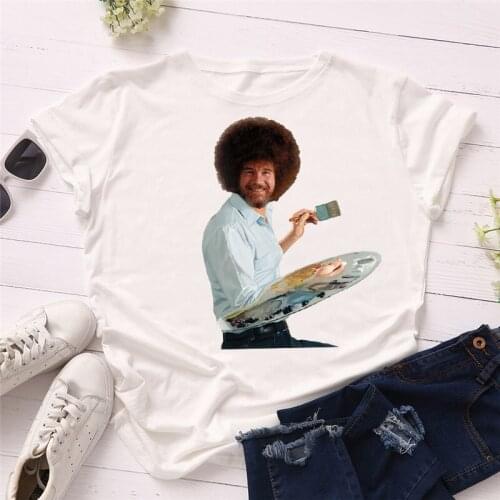 2021 Bob Ross T Shirt Watercolor Painting Graphic Print T-Shirt Women Clothes Female Clothes 90s Tee Tops Summer Tops Streetwear