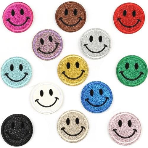 5 pcs Shiny cartoon cute smiling face clothing embroidery patch stickers ironing cloth stickers clothes decoration smile badges
