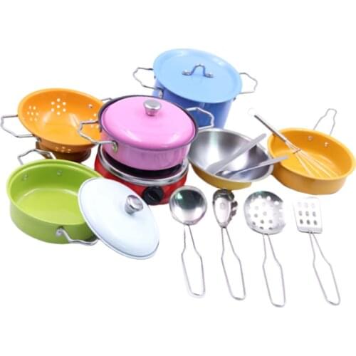 Color 17pcs Kids Kitchen Pots Kitchen Cookware Playset Pretend Play Toys Set