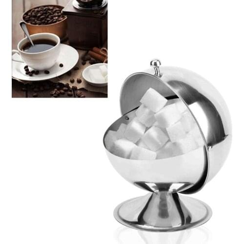 D08D Creative Storage Sugar Bowl with Roll Top Stainless Steel Spherical Sugar Jar Multi-purpose Access Equipment for Home Item