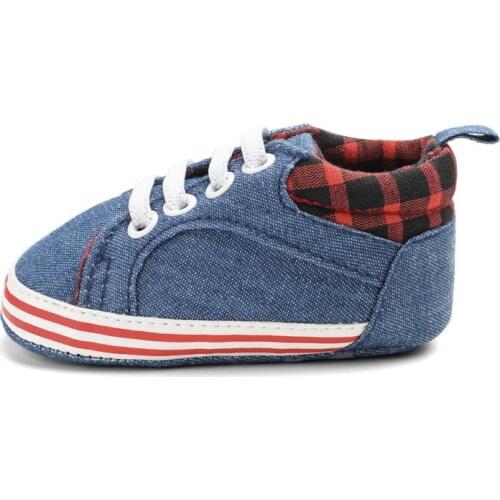 Baby shoes Denim plaid canvas shoes laced mouth baby casual shoes baby toddler shoes for 0-18M