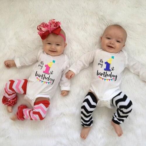 Newborn Baby Long-sleeved Baby Rompers My First Birthday Letter Print Girls Boys Clothes Baby Boy Birthday Party Clothes 0-24M
