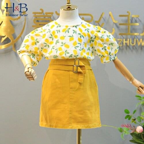 Humor Bear Girls Clothes Set Summer Puff-Sleeve floarl Print T Shirt Denim Skirt 2Pcs Outfits Causal Toddler Kids Clothes