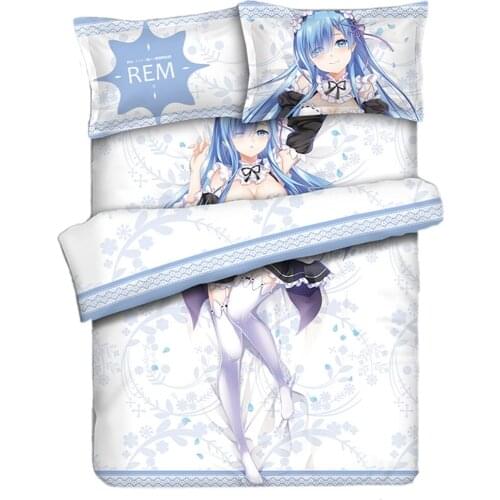 Anime JK Re Zero Kara Hajimeru Isekai Seikatsu Rem Long Hair Comforter Set Bed Flat Sheet Quilt Cover Pillowcase Bedding Sets