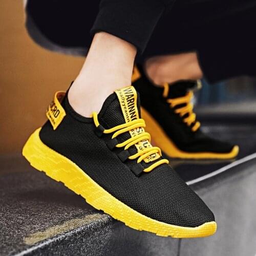 Plus Size Summer Lightweight Man Sneakers Mens Sport Shoes Running Man Sports Shoes Man Black Yellow Footwear Workout GMB-0452