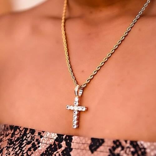 Ice Out Cross Pendant Necklaces For Women Men With Gold Chain Crystal Zircon Bijoux Femme Hip Hop Steampunk Jewelry Gift Femme