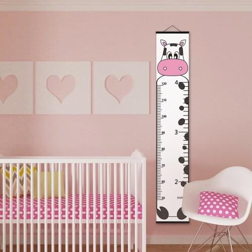 Child Growth-Chart Wooden Wall Hanging Height Measure Ruler Cartoon Animal Canvas Print Writeable for Kids Children Room