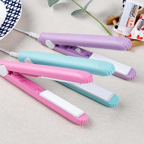 Mini Hair Iron Pink Corrugated Plate Electric Curling Iron Curl Modelling Tools Portable Mini Sealing Machine Kitchen Storage