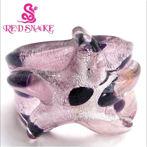 RED SNAKE Fashion Ring Handmade starfish with light purple stereoscopic Design Murano Glass Rings