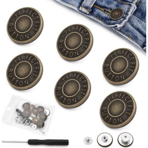 12 Sets Jean Buttons Replacement Kit with Metal Base,17mm（0.67inch）Nailess Removable Metal Buttons Rivets and Screwdrivers