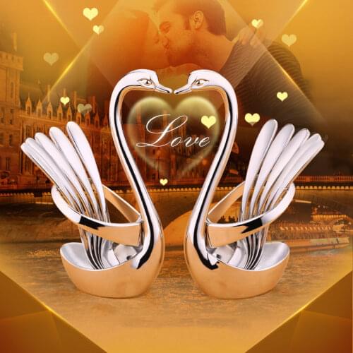 Portable fork and spoon cutlery set 304 stainless steel cutlery with swan rack table fork and spoon storage rack cutlery set