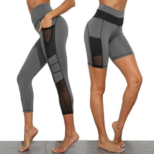New Breathable Workout Leggings With Pocket Women High Waist Mesh Patchwork Yoga Pants Fitness Gym Exercise Sport Pants Shorts