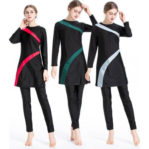 New Slim-fit Color-blocking Conservative Swimsuit Three-piece Sportswear Southeast Asian Women S-6XL Large Size