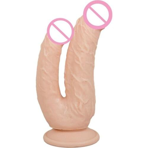 Huge Double Headed Dildos Stimulation Vagina Masturbator Realistic Penis Dual Ended Phallus With Suction Cup Sex Toys For Women