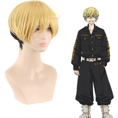 Anime Tokyo Revengers Chifuyu Matsuno Cosplay Wig Top Dyed Blonde Sides Black Short Wig for Men Women Party Costume Accessories