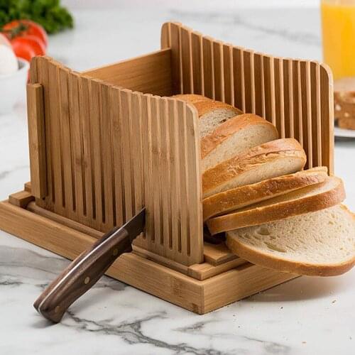 Professional Bread Loaf Toast Cutter Tool Bamboo Bread Slicer With Crumb Tray Slicing Cutting Guide Mold Maker for French Bread