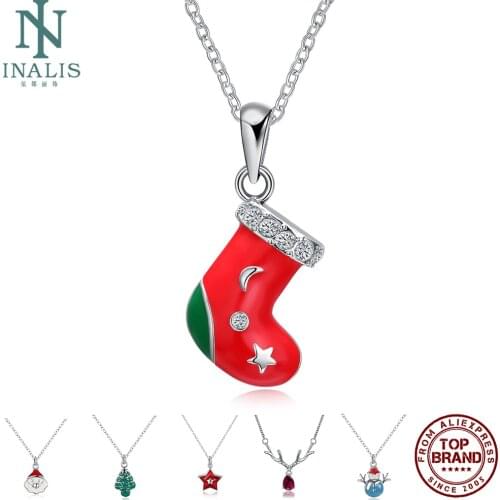 Christmas Necklace For Women Christmas Tree Christmas Stocking Snowman Necklaces Zircon Pendant Festival Gift New Fine Necklace