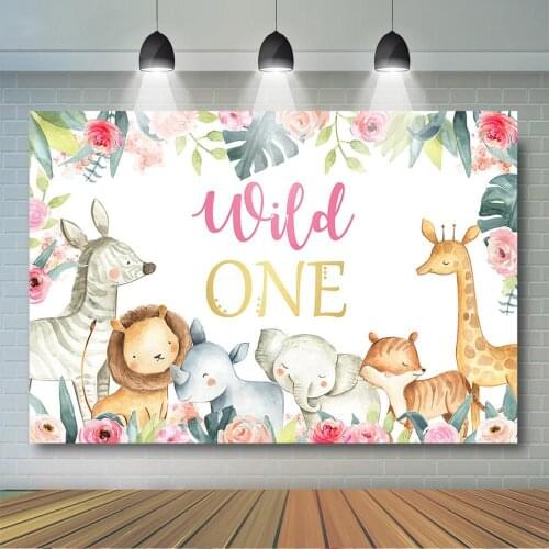 Safari 1st Birthday Backdrop Jungle Animal Wild One Background Girls Pink Floral Safari Animal First Birthday Party Decoration