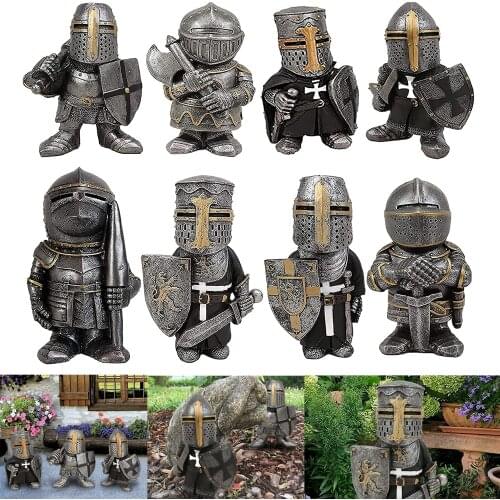 Knight Gnomes Guard Garden Statues Resin Sculpture Ornament Decor Medieval Crusader Knight Suit Statue for Indoor or Outdoor