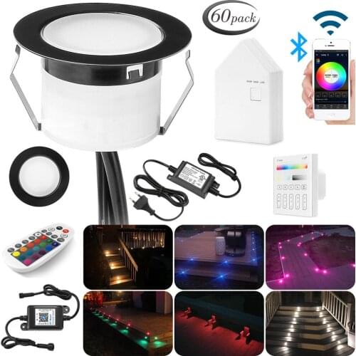 60X Black 5Pin RGBWW 45mm 12V IP67 Terrace LED Deck Stair Soffit Step Up Lights WIFI Bluetooth Mesh Controller Timer Dimmer