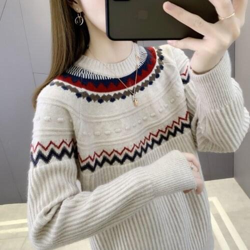 Zone f 13 right] 7732 real shot famous family style wave color contrast round neck knitting Pullover 46