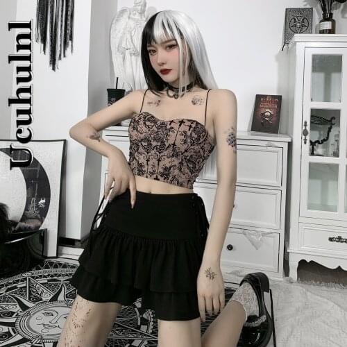Ucuhulnl Vintage Floral Print Apricot Camis Gothic Aesthetic Bodycon Corset Tops Women Elegant Bra Build Sexy Backless Camisole