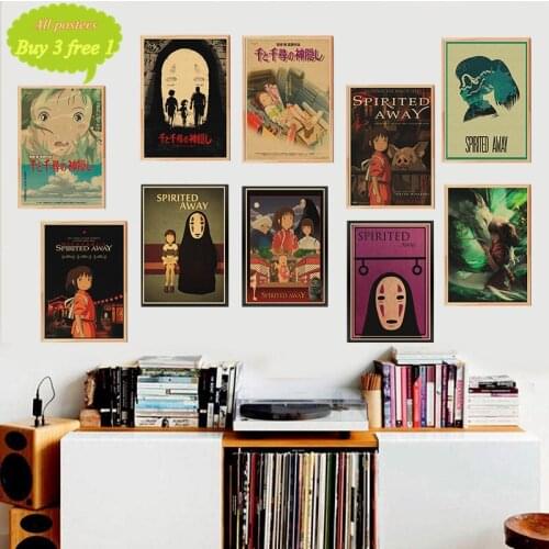 Japanese anime Spirited Away Miyazaki Hayao Classic Cartoon Film Kraft Paper Bar Poster Retro Wall Sticker Decorative Painting