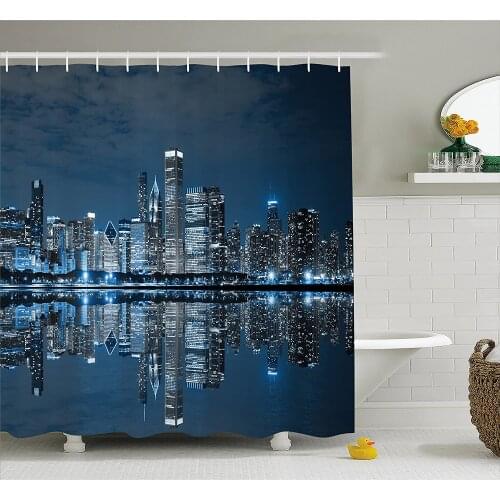 Chicago Skyline Shower Curtain Sleeping City Dramatic Urban Resting Popular American Lake Picture Waterproof Bath Curtains