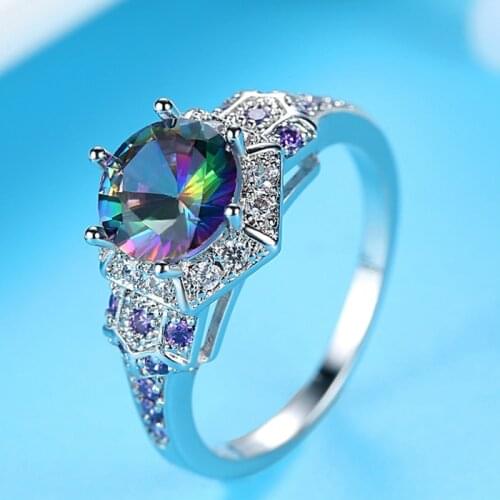 Green Purple Ladies Ring Luxury Shiny Zircon Creative Closed Metal Ring Colorful Decoration Set Glamour Party Wedding Gift