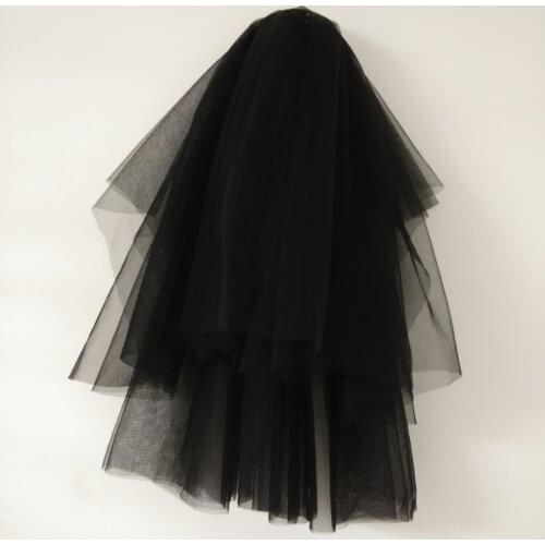 JIN IS YARN Black Wedding Veils With Comb Four Layers Tulle Short Bridal Veil Accessories for Halloween Party Dress