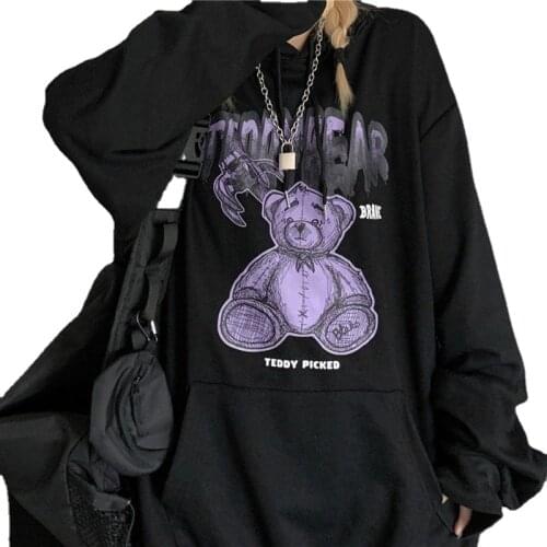 Women Hoodie harajuku Couple outfit Bear print Anime hoodies women goth Hoody kawaii Streetwear Tops Hooded Long-sleeved Female
