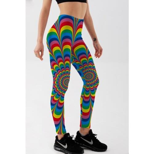 Qickitout Leggings 2016 Hot sale Women Sexy Print Fitness Leggings Rainbow ellipse Digital printing Pants Trousers Size S-4XL