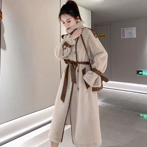 Autumn Winter Imitation Mink Wool Double-breasted Temperament Woolen Coat Womens Winter New Korean Style Loose All-match Coat