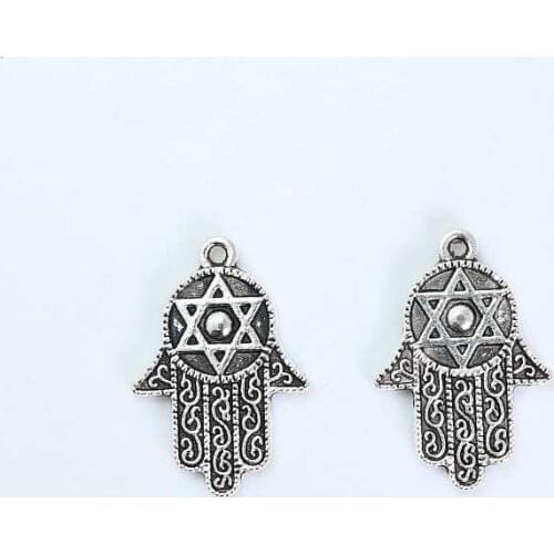 10 PCS/Lot Antique Silver plated Hamsa Hand Charms Alloy Jewelry Making DIY accessories