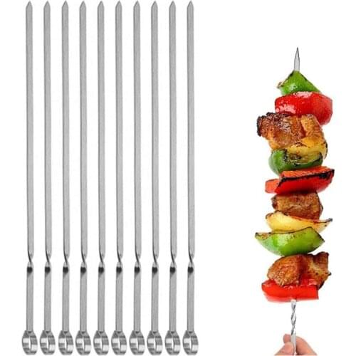 10 PCS Barbecue Utensils Stainless Steel Flat Sign Thickened Barbecue Fork Lamb Skewers Iron Sign Kebab Sign
