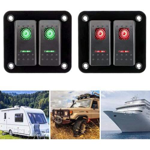 12-24V Circuit Breaker LED Waterproof Switch Panel 2 Gang Rocker Switch Panel for Car Marine Camper Caravans Travel Trailer