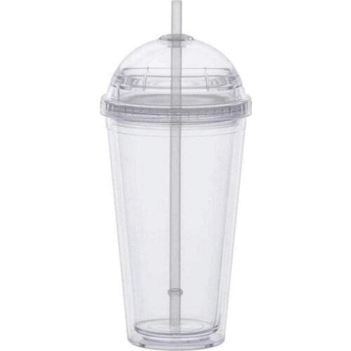 20oz Insulated Tumbler Double Wall Plastic Drink Cups Clear Water Bottle With Dome Lid Straws WB2674