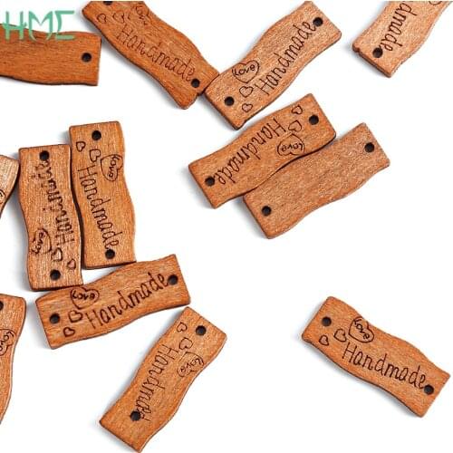 25/50pcs 10*30mm Handmade Wood Labels Buttons Tags for Jewelry Making DIY Hand Made Craft Connectors Spacer Beading Accessories