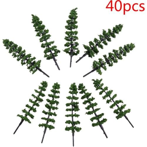 40Pcs 1:75 Green Plastic Railway Layout Model Train Green Pine Trees HO OO Scale Decoration