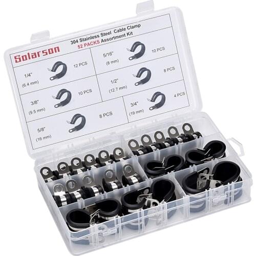 52pcs Stainless Steel Cable Clamp,Cable Clamp Assort Kit, Rubber Cushioned Insulated Clamp, Metal Clamp, Pipe Clamp,Tube Clamp