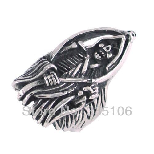 Free Shipping! Grim Reaper Skull Ring Stainless Steel Jewelry Gothic Skull Biker Punk Ring SWR0103