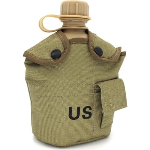 1L Outdoor Army Military Water Bottle Camping Hiking Picnic Canteen with Aluminum Cup Portable for Outdoor Travel