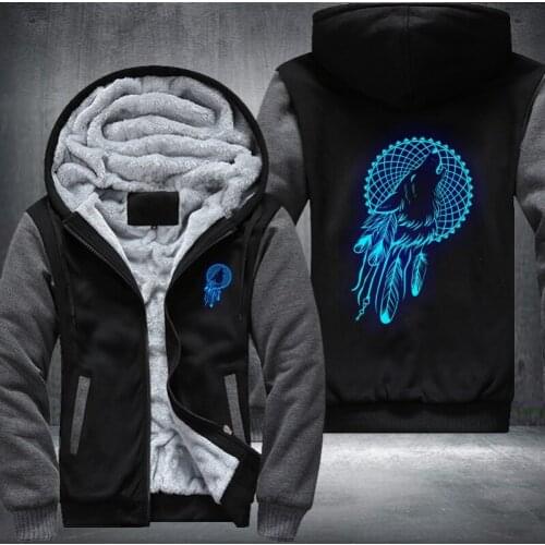 Dropshipping USA Plus EU Size Luminous Wolf Mens Womens Printing Pattern Thicken Fleece Zipper Hoodies Sweatshirts Coat Jacket